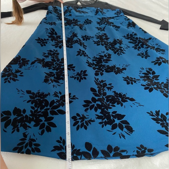 Maternity Blue Formal Dress w Black Velvet Florals & Black Mesh Neckline Medium - Picture 9 of 11